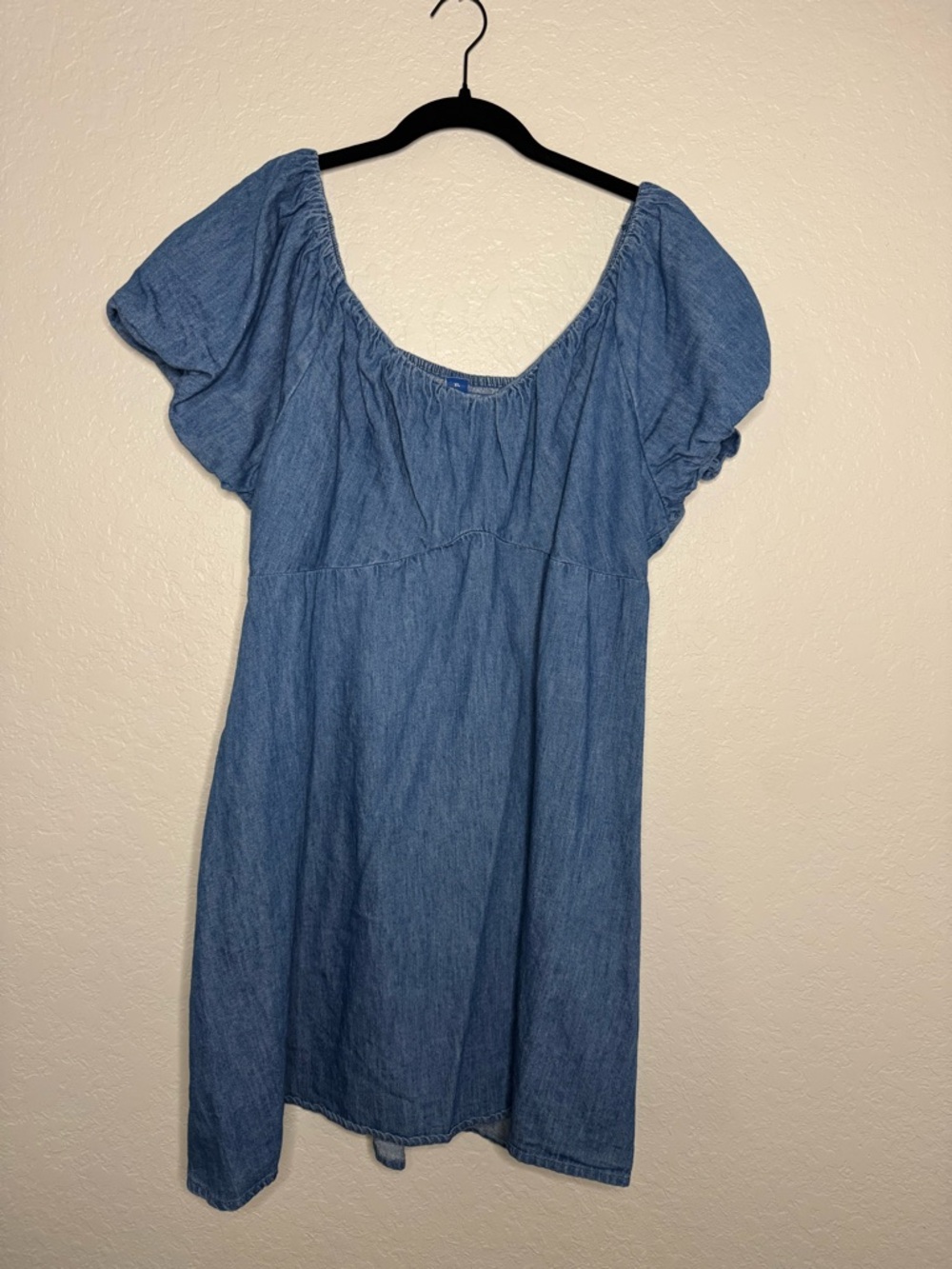 Denim Square Neck Puff Sleeve Baby Doll Mini Dress - Light Blue - Picture 2 of 5